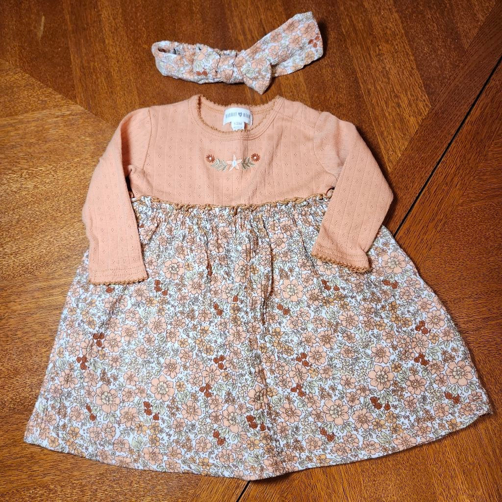 Girls RABBIT BEAR Casual Dress 12 Months Orange Floral